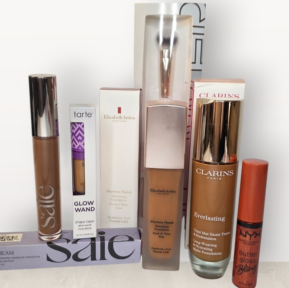 6 Piece Luxury Makeup Bundle Clarins & Elizabeth Arden Foundation Tarte & More - Picture 2 of 4